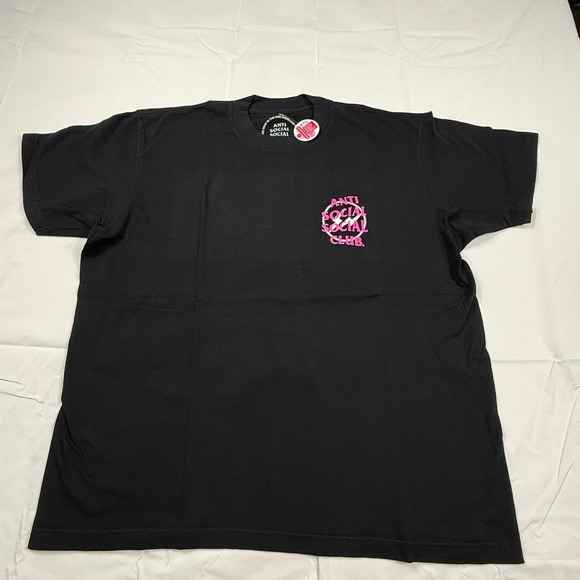 Anti Social Social Club x Fragment Pink Bolt Logo Black T-Shirt Mens XL NEW - Picture 3 of 7